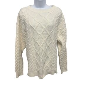 Ultra Flirt Cream White Cable Knit Diamond Lattice Sweater Women's Large